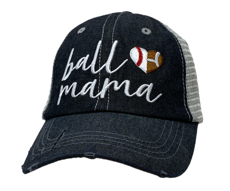 Ball Mama Heart Half Football Mom Half Baseball MOM Mesh Embroidered MESH Hat Baseball Football Mom Trucker Cap Trucker Hat -320