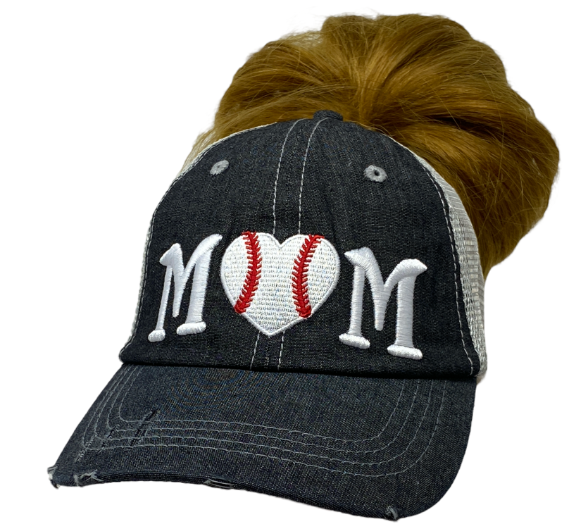 Baseball MOM MESSY BUN HIGH PONYTAIL Baseball Mom Mesh Embroidered MESH Hat Trucker Hat Cap -209