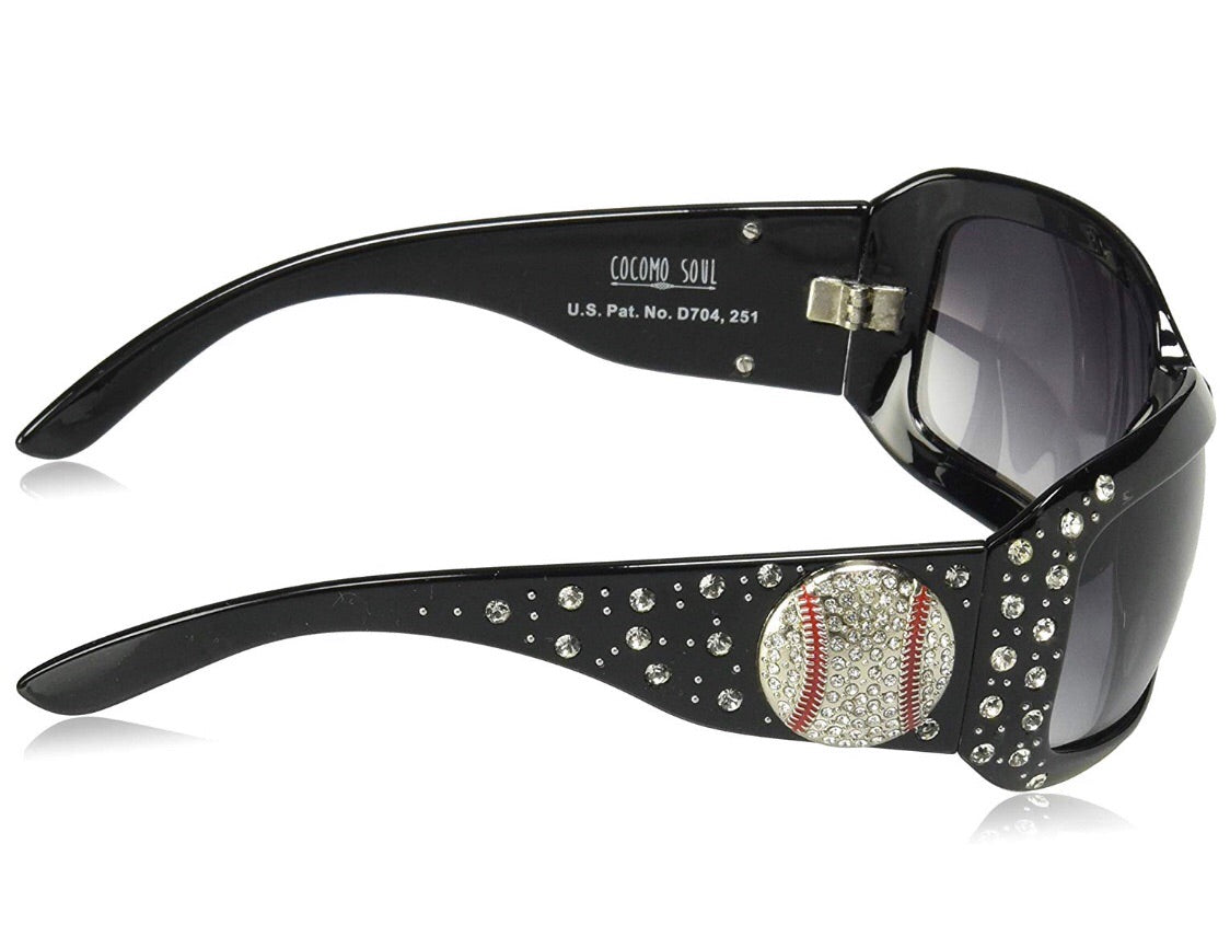 Cocomo Soul Black Rhinestone Baseball Sunglasses Cleaning Cloth & Case