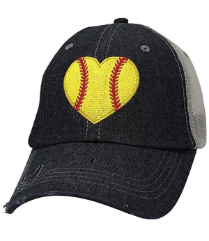 HEART Softball Hat Softball LOVE Softball MOM Softball Grandma Mimi Gigi Nana Aunt Sister Mesh Embroidered MESH Hat Trucker Hat Cap -300