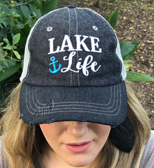 Lake Life Distressed Trucker Hat -368
