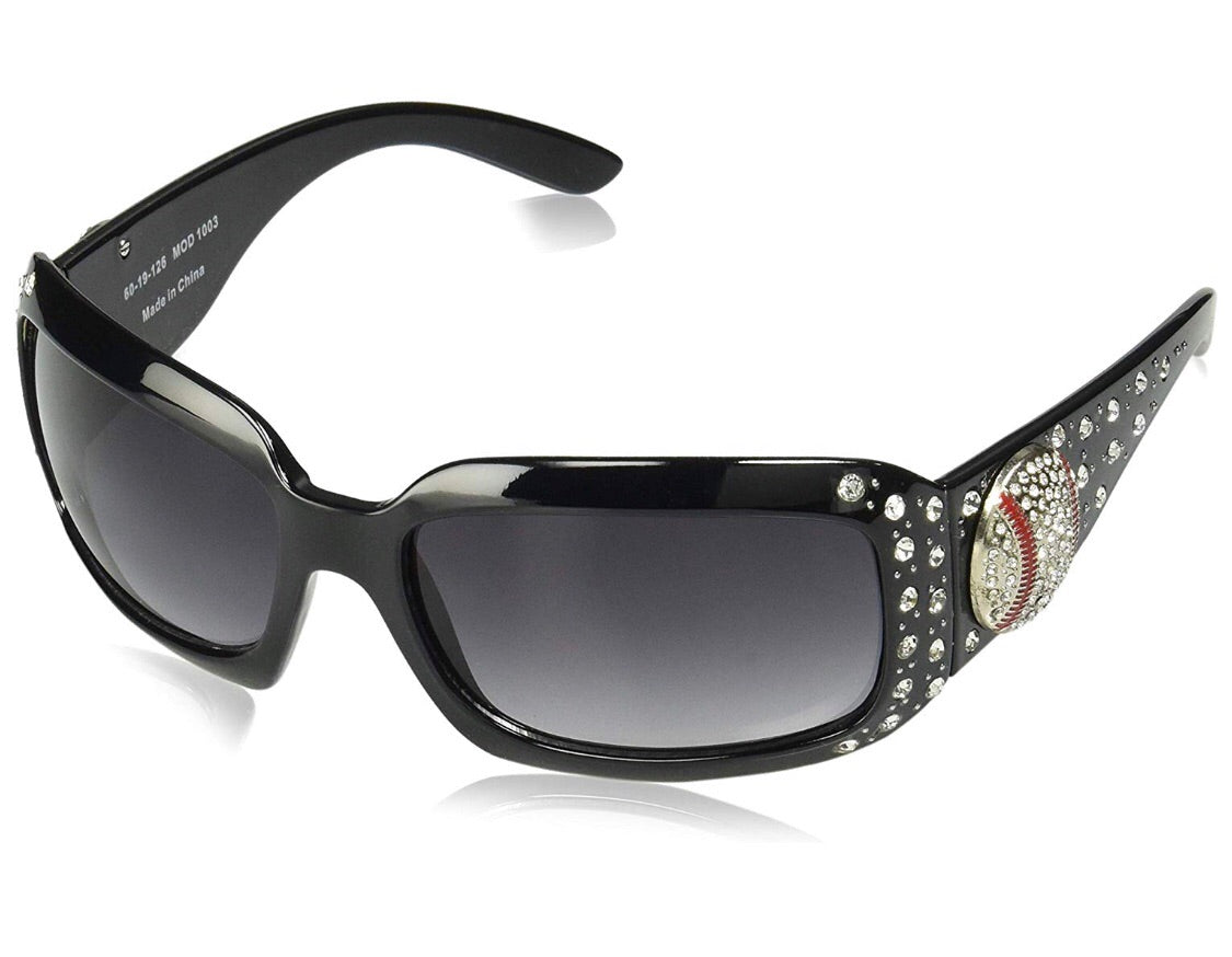 Cocomo Soul Black Rhinestone Baseball Sunglasses Cleaning Cloth & Case