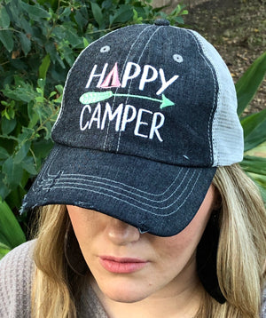 Happy Camper Distressed Trucker Hat