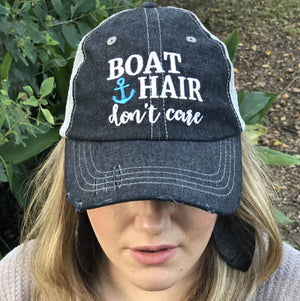 Boat Hair Kinda Day Distressed Trucker Hat -366