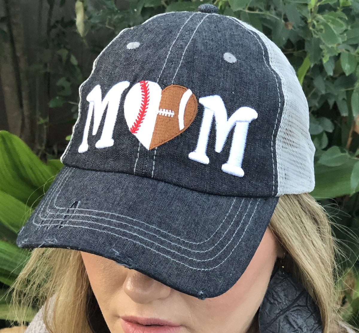 Half Football Mom Half Baseball MOM Mesh Embroidered MESH Hat Baseball Football Mom Trucker Cap Trucker Hat -316