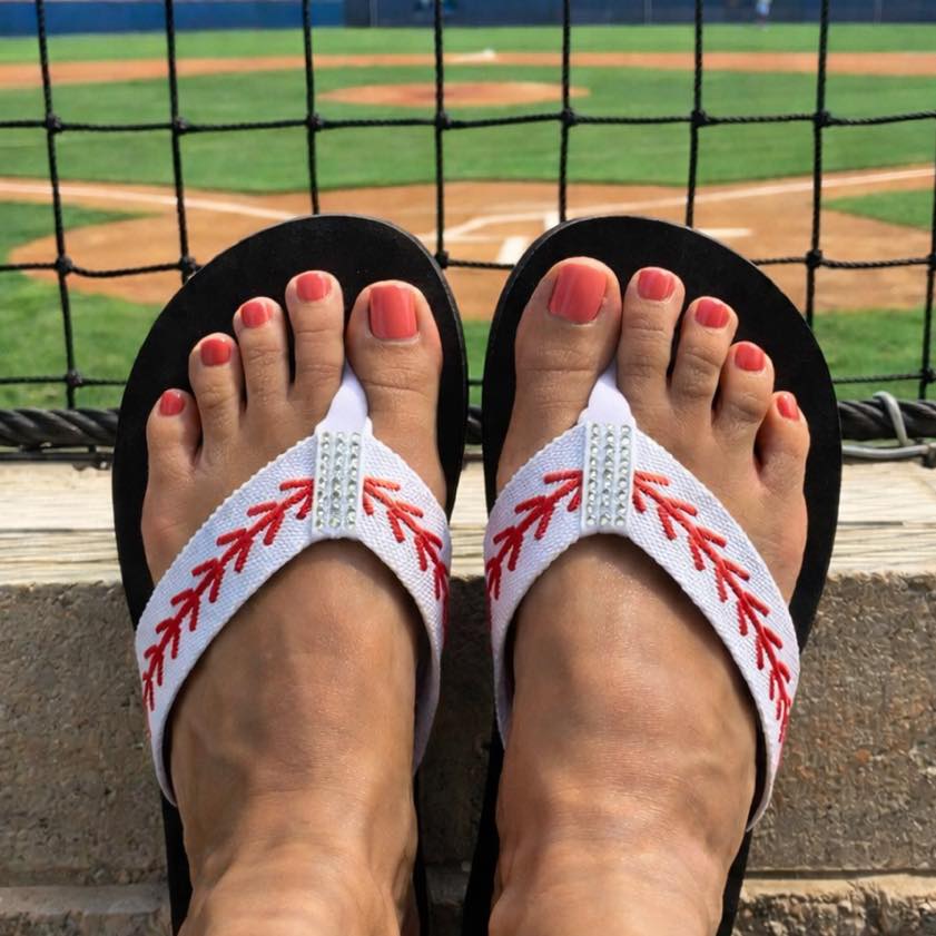 Rhinestone Baseball Embroidered Baseball Flip Flops Sandals Slippers