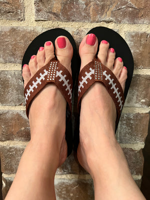 **DISCONTINUED**CLOSE OUT**Cocomo Soul FABRIC Stitch FOOTBALL Flip Flops Womens