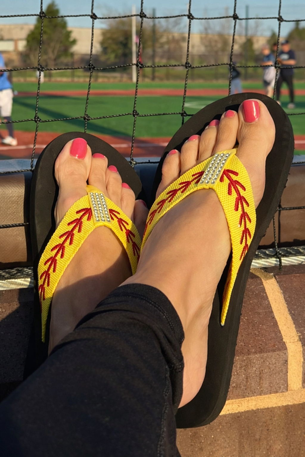 Softball Rhinestone Embroidered Flip Flops Softball Mom Flip Flops Softball Slippers COCOMO SOUL