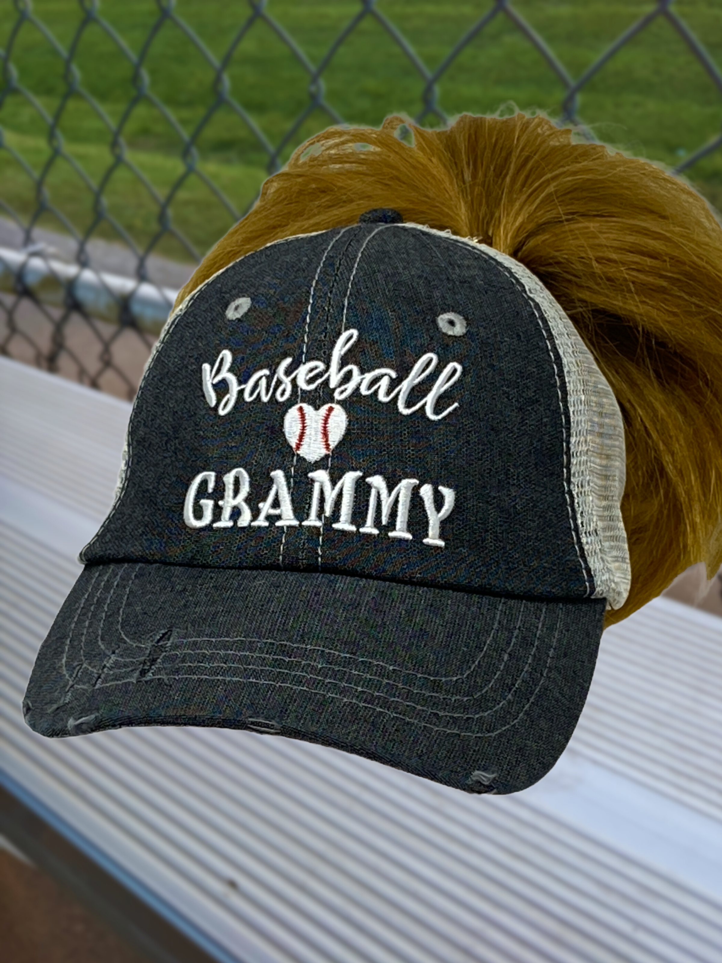 Baseball Grammy Grandma MESSY BUN HIGH PONYTAIL Hat -227