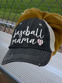 Baseball Mama MESSY BUN HIGH PONYTAIL Baseball Mom Hat -223