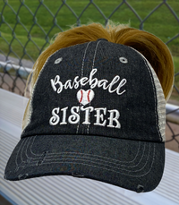 Baseball Sister MESSY BUN HIGH PONYTAIL Hat -229