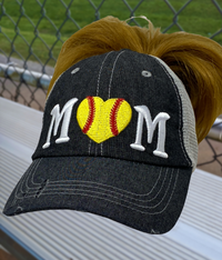 Softball MOM Hat MESSY BUN HIGH PONYTAIL Softball LOVE Softball MOM Softball Grandma Mimi Gigi Nana Aunt Sister Mesh Embroidered MESH Hat Trucker Hat Cap-241