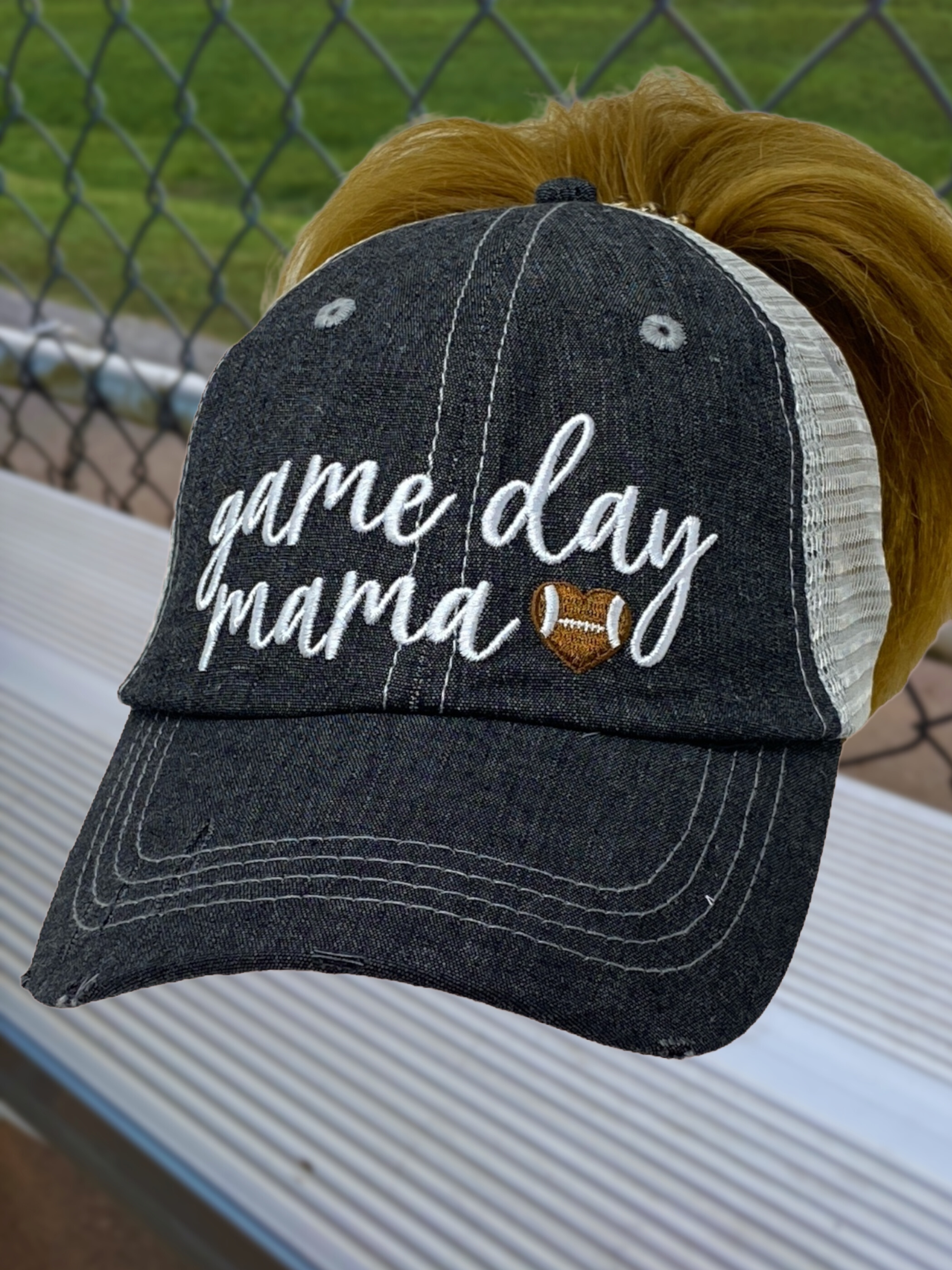 Game Day Mama Football Mom Hat MessyBun High Pony Tail