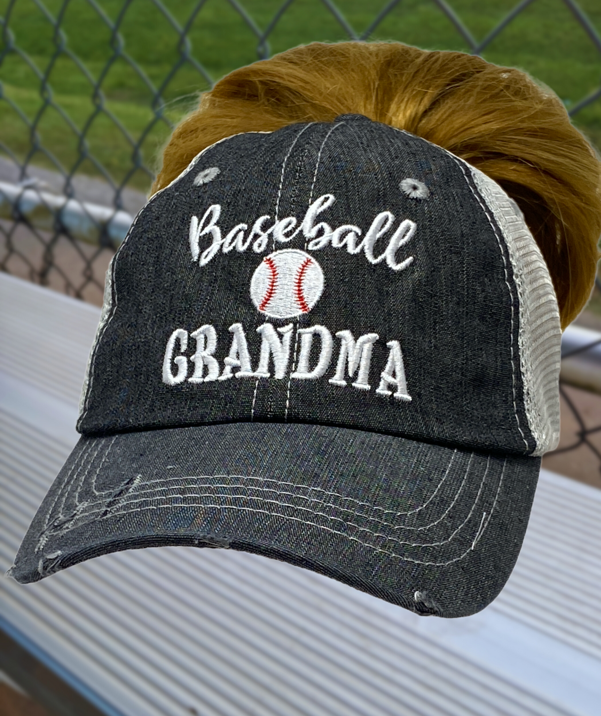 Baseball Grandma MESSY BUN HIGH PONYTAIL Hat -219