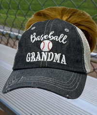 Baseball Grandma MESSY BUN HIGH PONYTAIL Hat -219