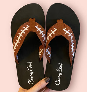 Football EMBROIDERED Flip Flops Womens