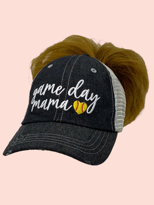 Softball Game Day Mama Softball Mama Softball Mom Mesh Embroidered MESH Hat Trucker Hat Cap -269