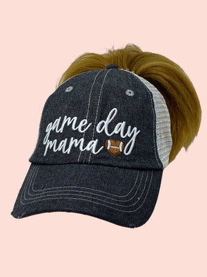 Game Day Mama Football Mom Mesh Embroidered MESH Hat Trucker Hat Cap
