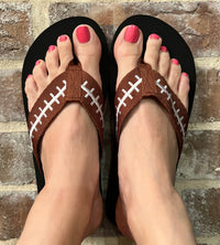 Football EMBROIDERED Flip Flops Womens