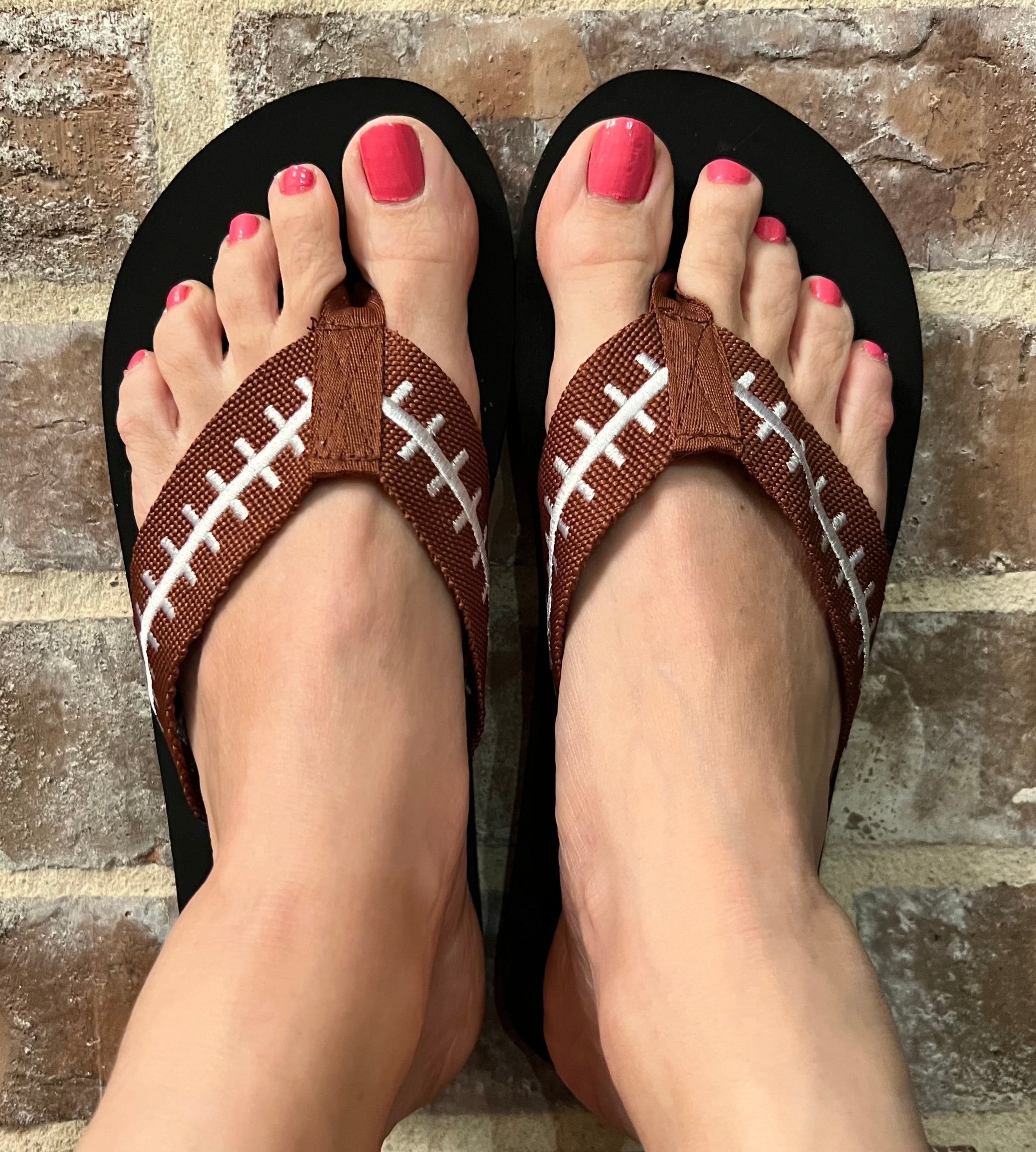 Football EMBROIDERED Flip Flops Womens