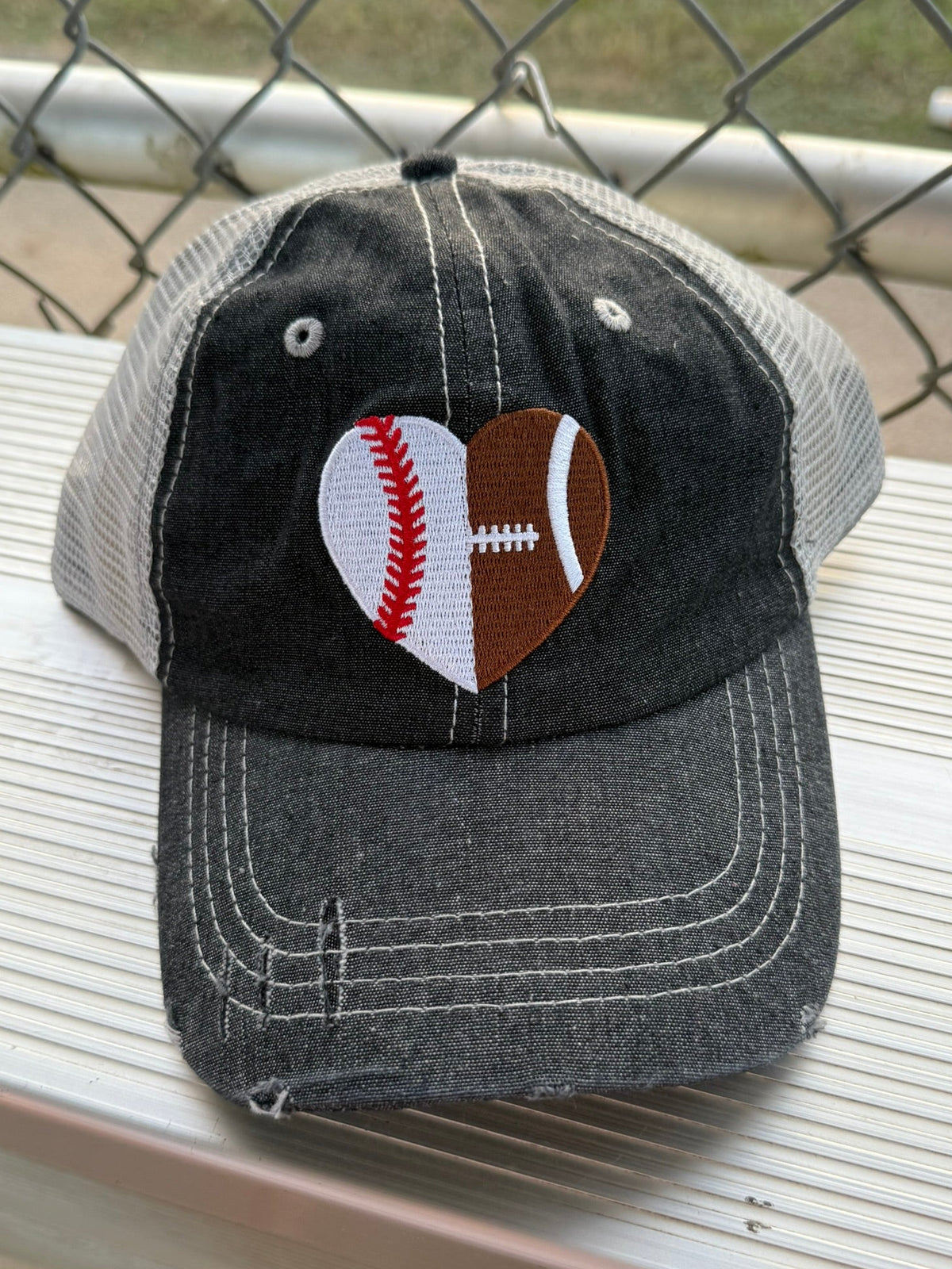 Football Baseball Heart Half Football Mom Half Baseball MOM Mesh Embroidered MESH Hat Baseball Football Mom Trucker Cap Trucker Hat -318