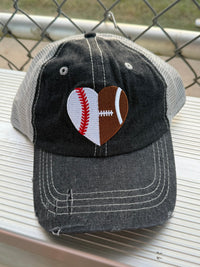 Football Baseball Heart Half Football Mom Half Baseball MOM Mesh Embroidered MESH Hat Baseball Football Mom Trucker Cap Trucker Hat -318