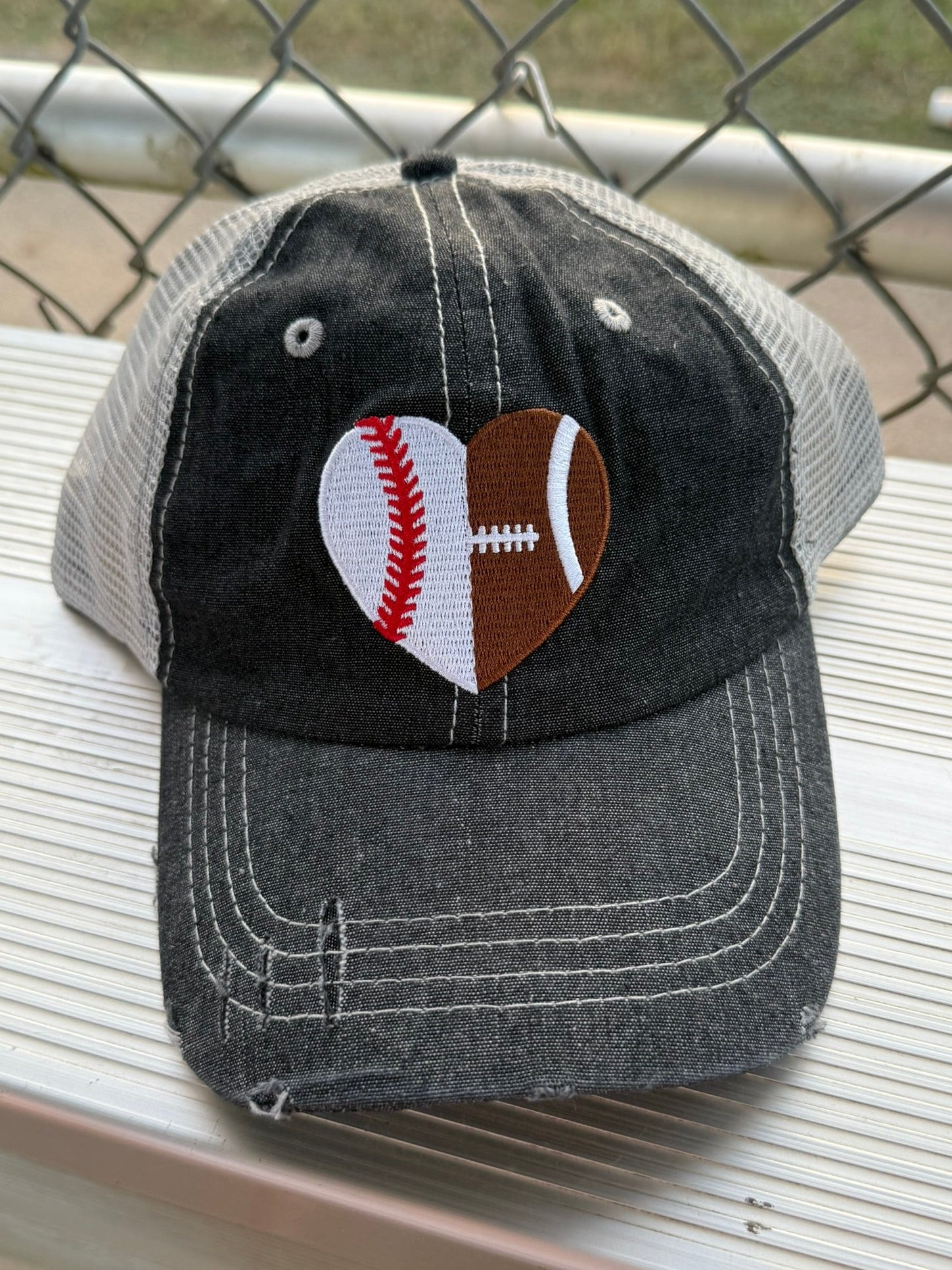 Football Baseball Heart Half Football Mom Half Baseball MOM Mesh Embroidered MESH Hat Baseball Football Mom Trucker Cap Trucker Hat -318