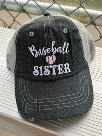 Baseball Sister Baseball Mom Mesh Embroidered MESH Hat Trucker Hat Cap -228