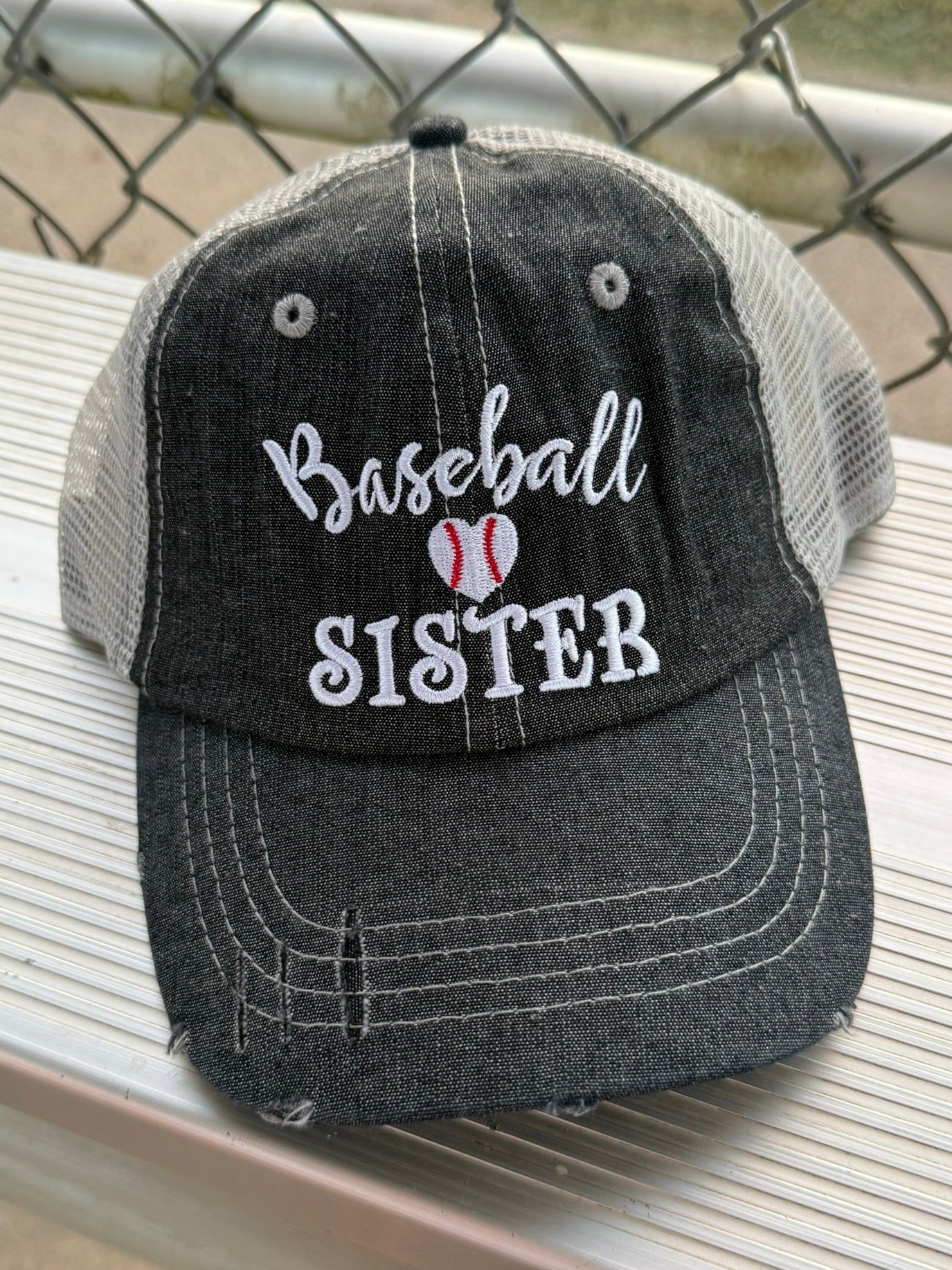 Baseball Sister Baseball Mom Mesh Embroidered MESH Hat Trucker Hat Cap -228