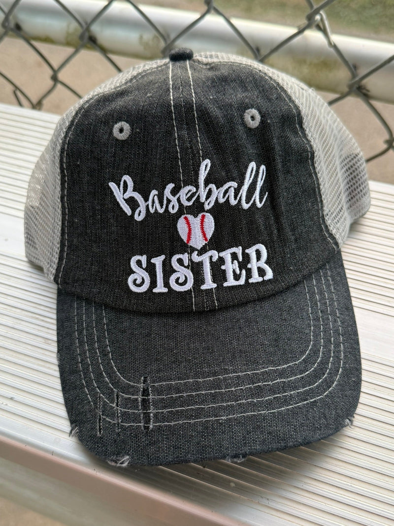 Baseball Sister Baseball Mom Mesh Embroidered MESH Hat Trucker Hat Cap -228