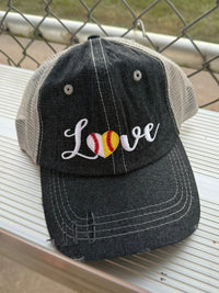 Love Ball Mom Half Baseball Half Softball Baseball MOM Softball MOM Hat -278