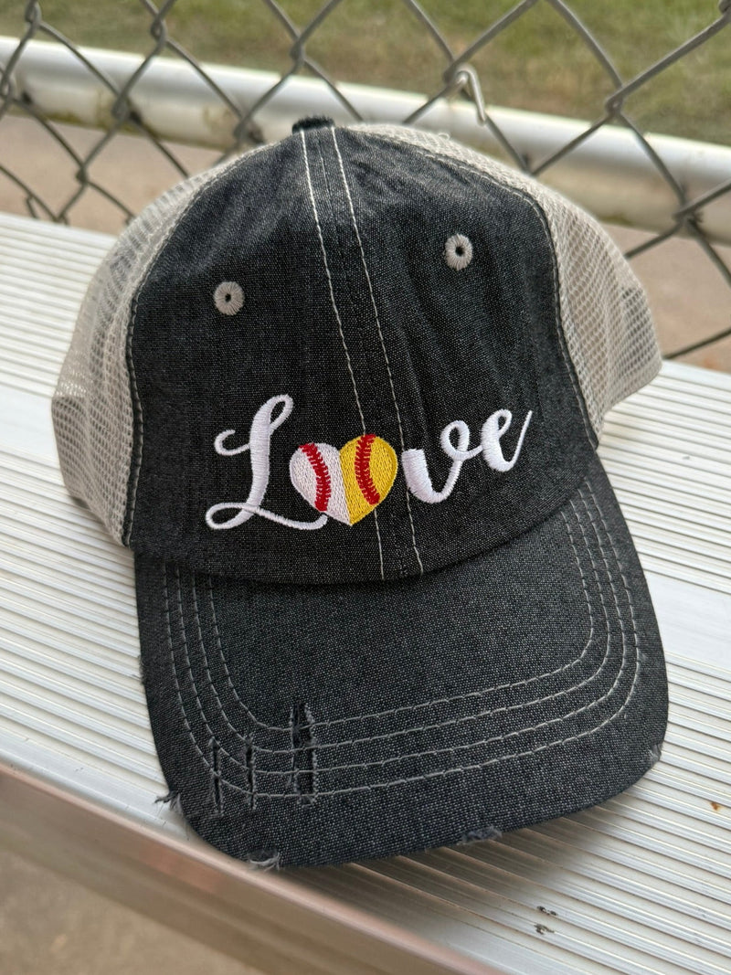 Love Ball Mom Half Baseball Half Softball Baseball MOM Softball MOM Hat -278
