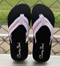 Cocomo Soul Women's Baseball Flip Flops – Rhinestone Fabric Sandals for Baseball Moms