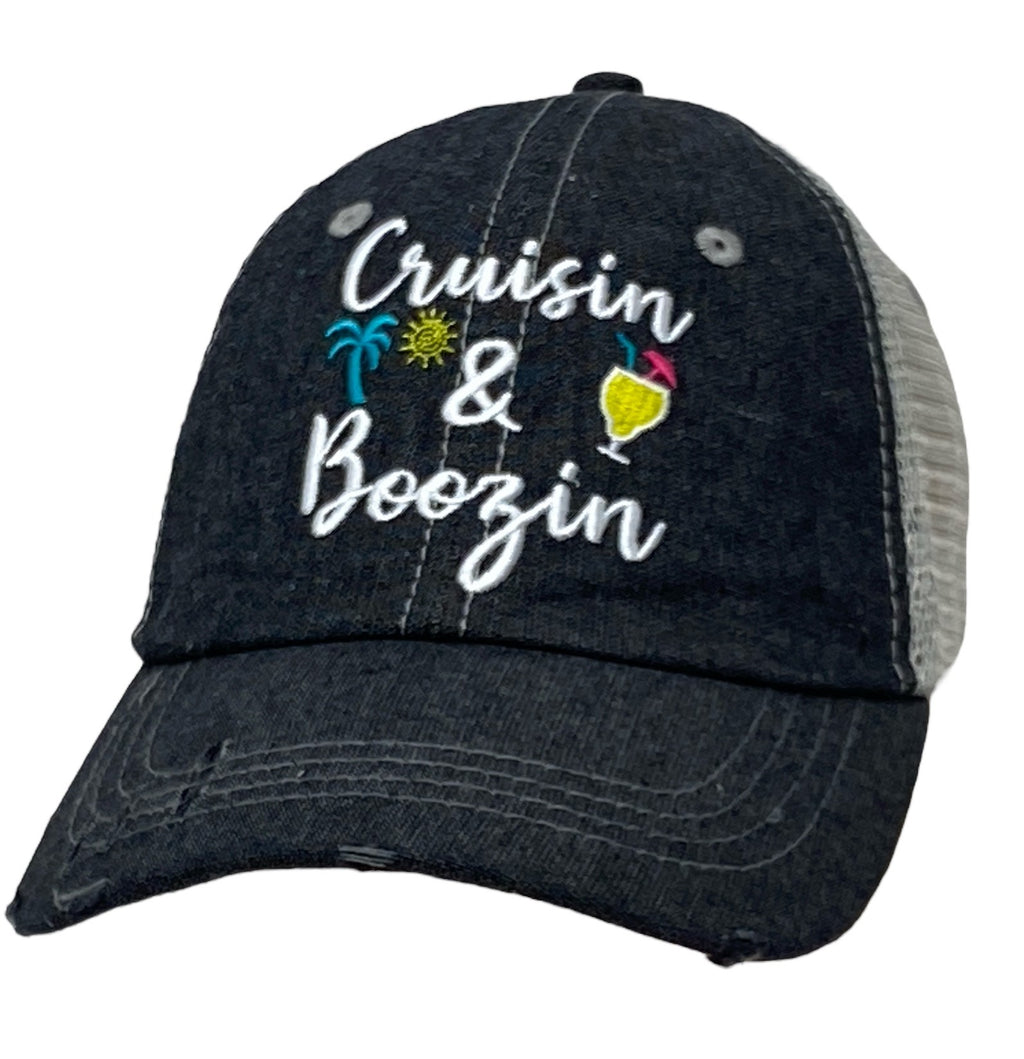 Cruisin and Boozin Cruise Hat Distressed Trucker Hat