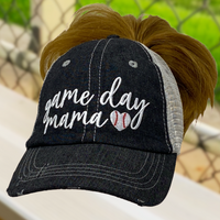 Game Day Mama Baseball Mom MESSY BUN HIGH PONYTAIL Hat -233