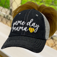 Softball Game Day Mama Softball Mama Softball Mom Mesh Embroidered MESH Hat Trucker Hat Cap -269