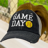 Cocomo Soul Game Day Softball Mom MESSY BUN HIGH PONYTAIL Embroidered Mesh Trucker Style Hat Cap Softball MOM Gift Mothers Day Dark Grey-243