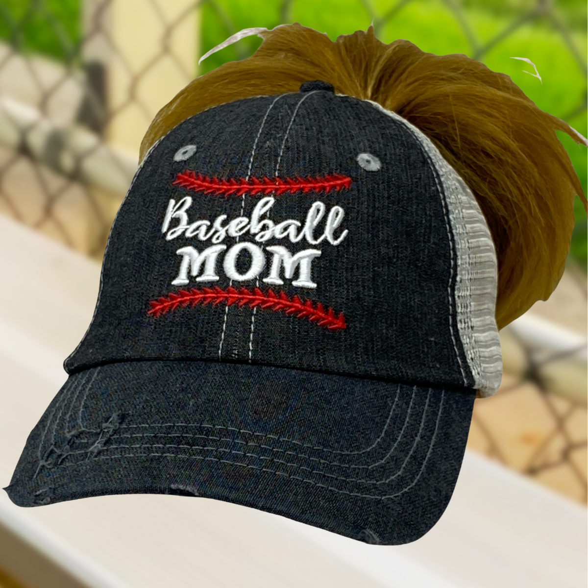 Baseball MOM MESSY BUN HIGH PONYTAIL Mesh Embroidered MESH Hat Baseball Mom Trucker Cap Trucker Hat -207