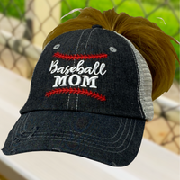 Baseball MOM MESSY BUN HIGH PONYTAIL Mesh Embroidered MESH Hat Baseball Mom Trucker Cap Trucker Hat -207