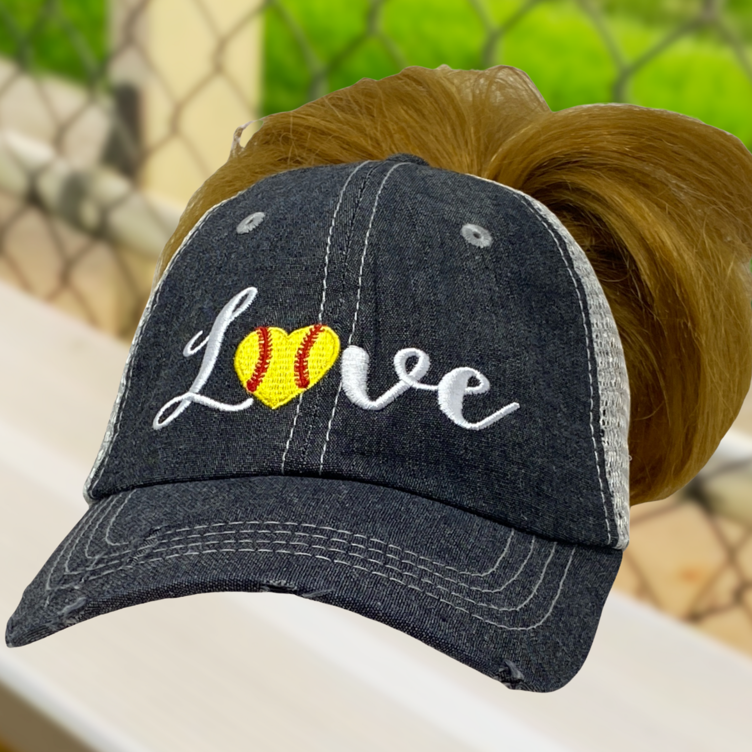 Softball Love MESSY BUN HIGH PONYTAIL Hat -263