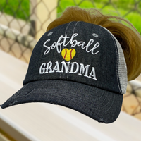 Softball Grandma MESSY BUN HIGH PONYTAIL Mesh Embroidered MESH Hat Trucker Hat Cap -261
