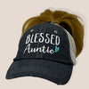 Blessed Auntie Messy Bun Embroidered Hat Cap