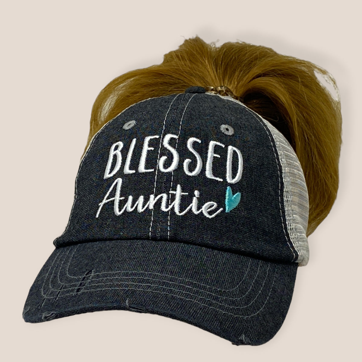 Blessed Auntie Messy Bun Embroidered Hat Cap