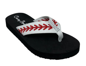 Rhinestone Baseball Embroidered Baseball Flip Flops Sandals Slippers