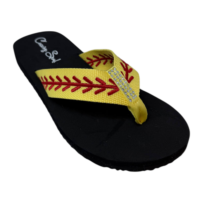 Softball Rhinestone Embroidered Flip Flops Softball Mom Flip Flops Softball Slippers COCOMO SOUL