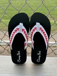Rhinestone Baseball Embroidered Baseball Flip Flops Sandals Slippers