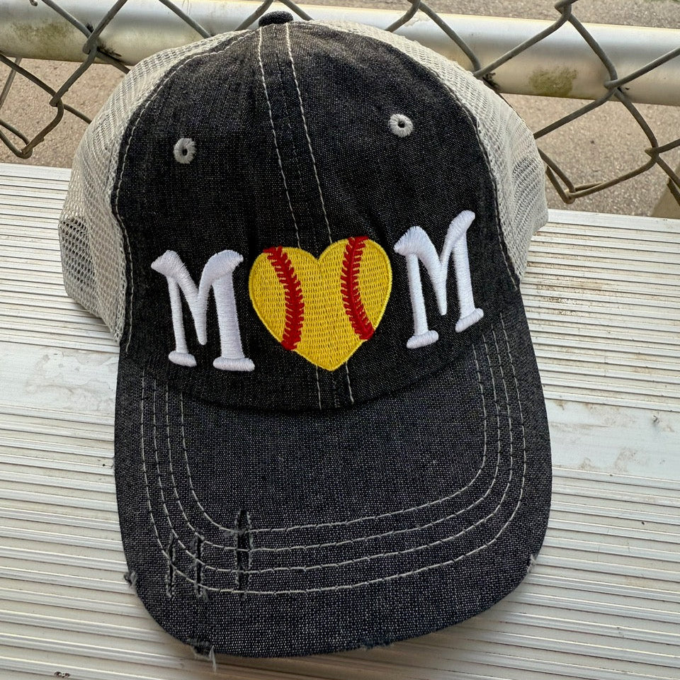 Softball MOM Hat Softball LOVE Softball MOM Softball Grandma Mimi Gigi Nana Aunt Sister Mesh Embroidered MESH Hat Trucker Hat Cap-240