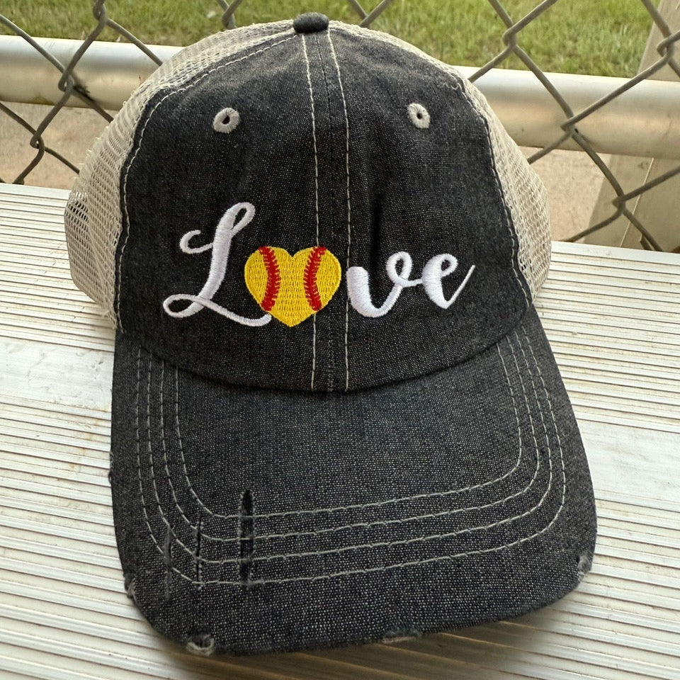 Softball Love Mesh Embroidered MESH Hat Trucker Hat Cap -262
