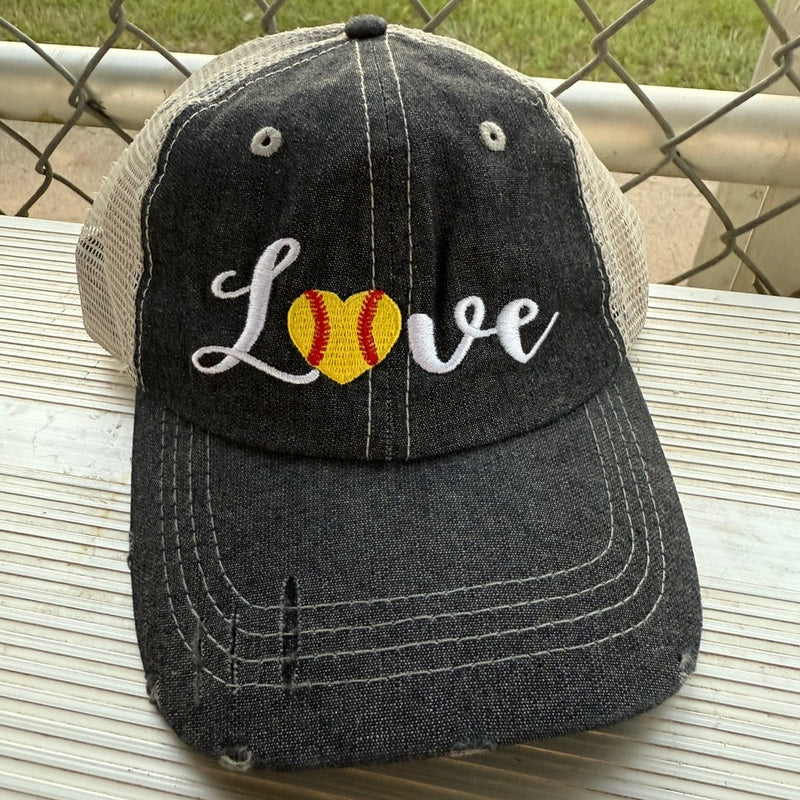 Softball Love Mesh Embroidered MESH Hat Trucker Hat Cap -262