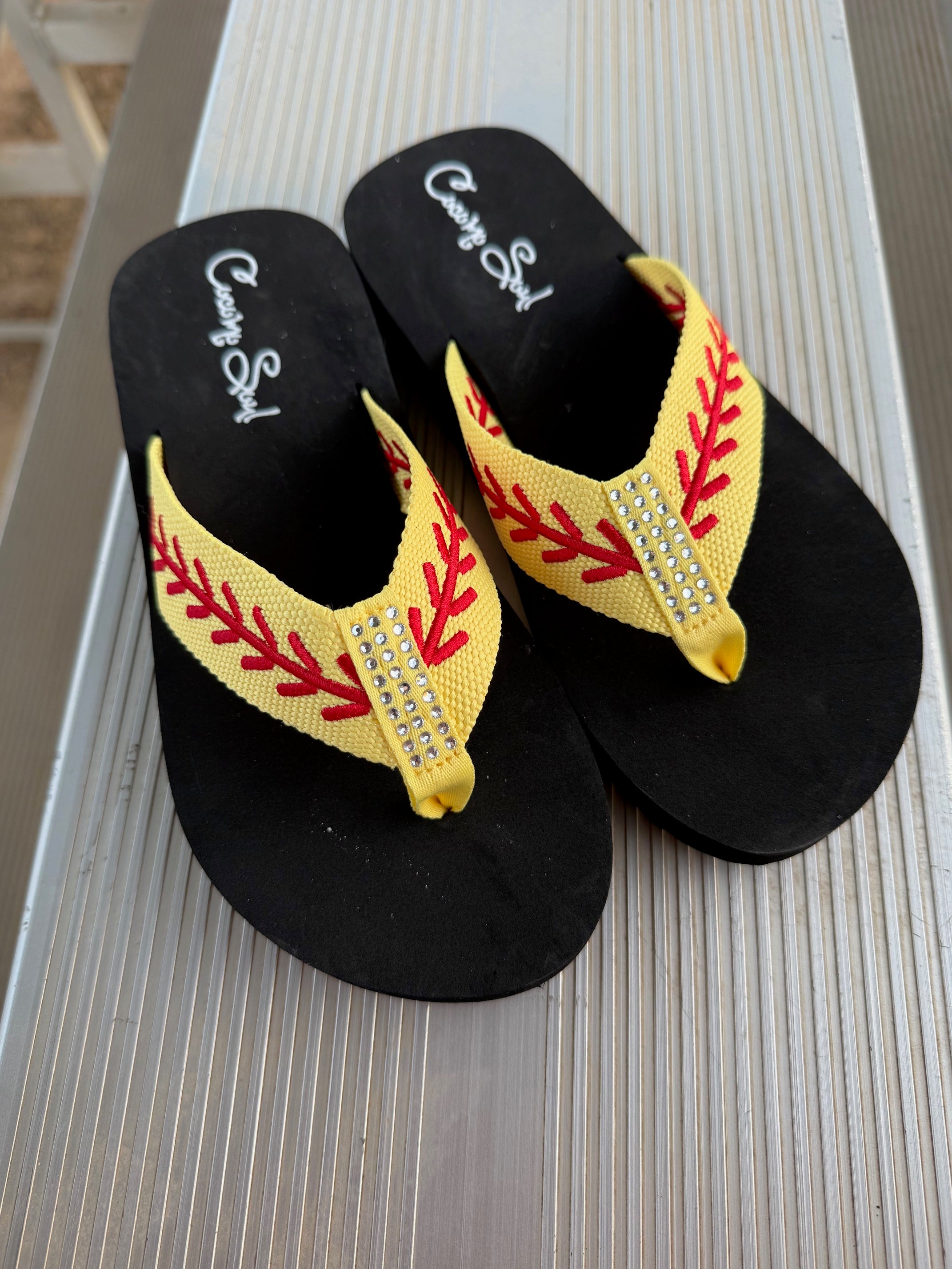Softball Rhinestone Embroidered Flip Flops Softball Mom Flip Flops Softball Slippers COCOMO SOUL